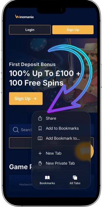 Winomania tap the share button